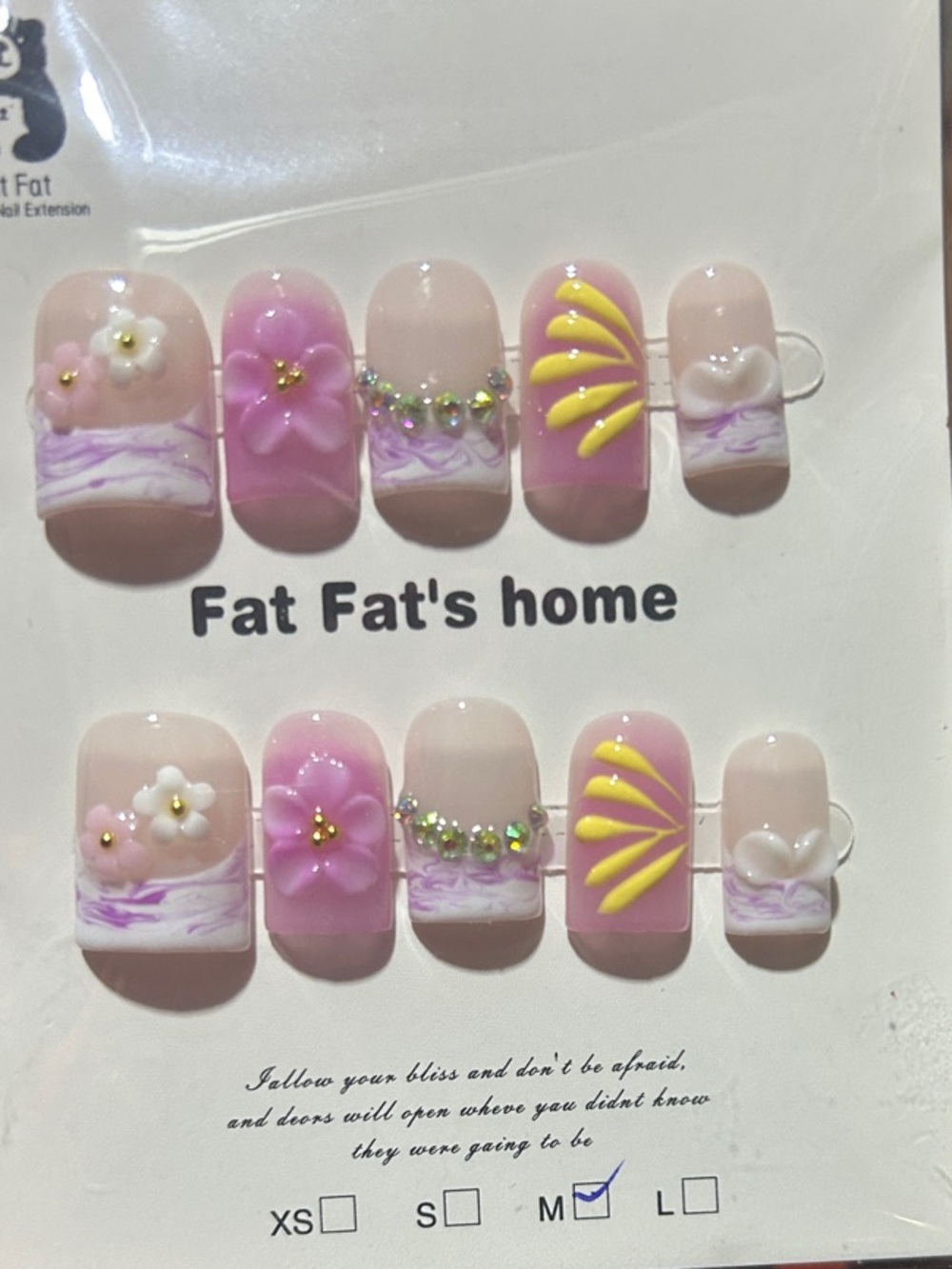 Pink & Yellow 3D Floral Press-On Nails